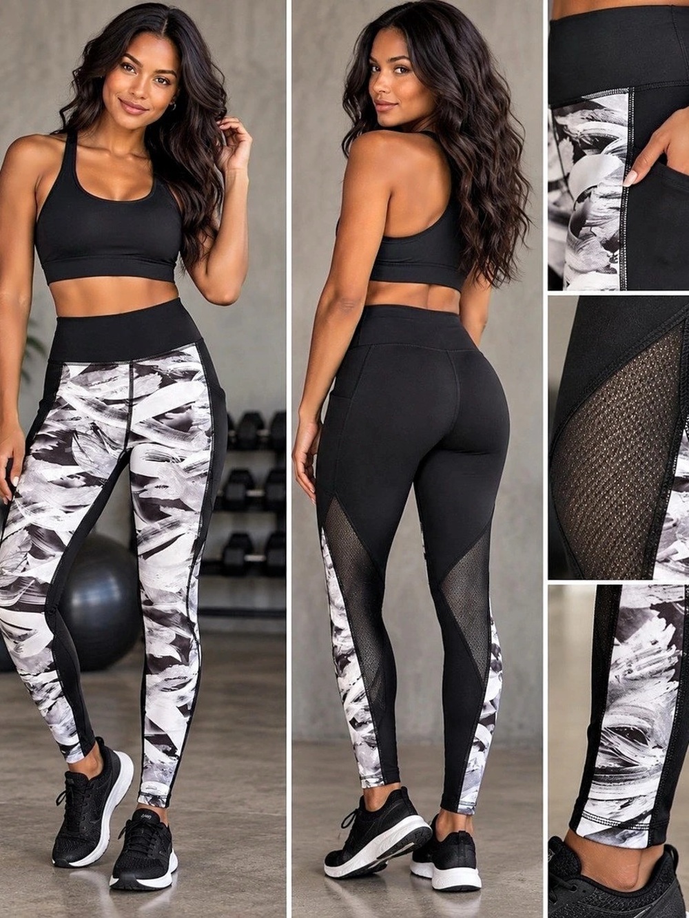 Athleta Abstract Print Mesh Panel Leggings Medium Like New